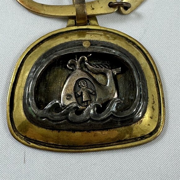 Jeep Collins Brass and Sterling Necklace Pendant Modernist Jonah and the Whale - Picture 5 of 7